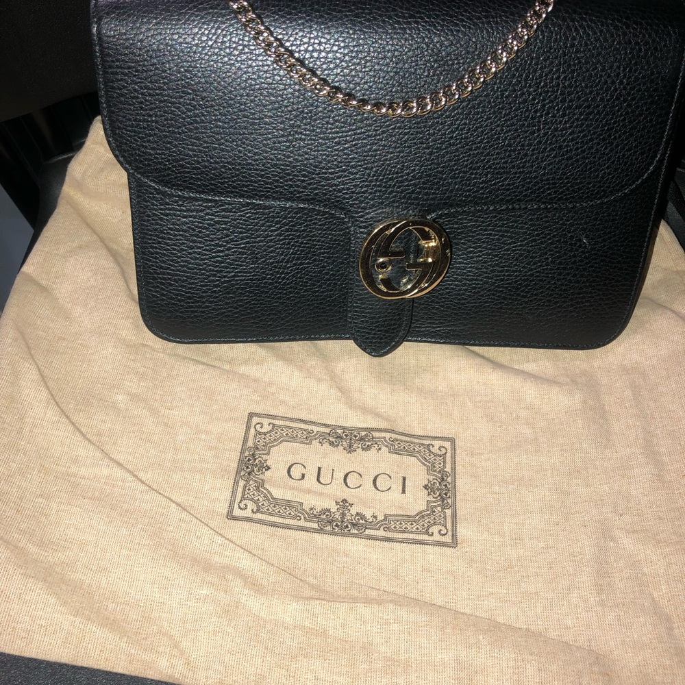Gucci Black Shoulder Bag with Gold Chain